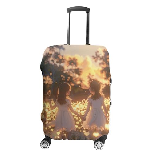 Travel Luggage Cover Spandex Suitcase Protector Washable Baggage Covers Girls Holding Hands Elastic Scratch-Resistant Luggage Cover Protector Fits 18-32 Inch Luggage