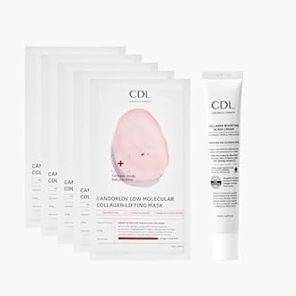 CDL Korean Collagen Duo - Collagen Hydrogel Face Lifting Mask (5 Sheets) + Collagen Hydrating Glass Glow Cream - Anti-Aging, Firming & Plumping with OLIGO-HA Phyto-PDRN