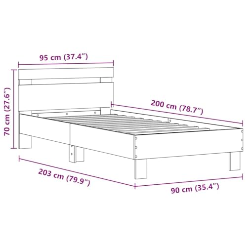 vidaXL Bettgestell Artisan-Eiche 90 x 200 cm Holzwerkstoff, Moderner Bettgestell, Robustes Schlafzimmermöbel, mit LED und USB, schickes, vielseitiges Design