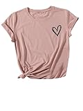 SweatyRocks Women's Short Sleeve Heart Print Tops Summer Casual Trendy T Shirts Cute Graphic Tees Heart Dusty Pink Small
