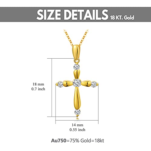 18K Yellow Gold Cross Necklace For Women, Real Gold Shiny Blessing Cross Pendant Religious Jewelry Gifts For Her, Mom, Wife, Girls, 18", Thickness 2.3Mm #TOP4