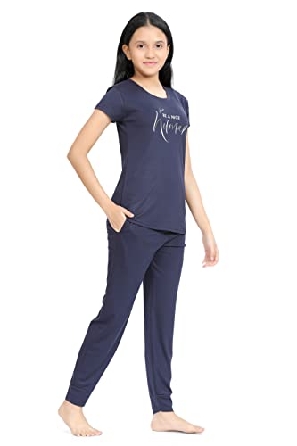 Image of Kids Night Suit for Girls - Cotton Set of Pyjama & T-Shirt Sleepwear - Lightweight & Comfortable Night Wear for Kids