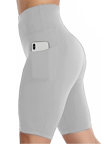 Image of Women's Polyester Stretchable Gym Shorts with Side Pockets High Waist Slim Fit Above Knee Length Activewear Tights Gym Fitness Cycling Running Yoga Shorts for Women
