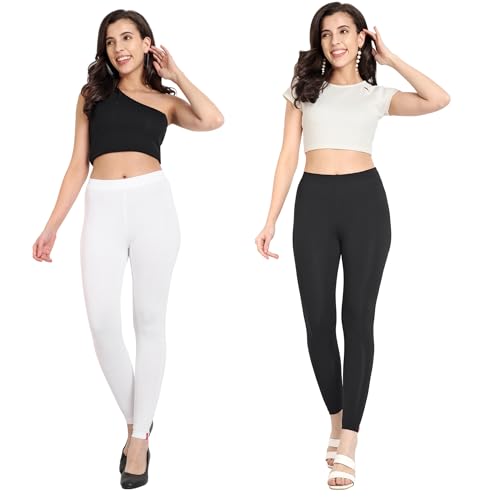 Image of Twinstar T2 Womens Ankle Length Leggings | Cotton Combo Leggings |180% GSM| Pack of 2 (White, Black)