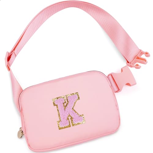 Uygafly Personalized Belt Bag for Women Girls - Fashion Mini Waist Packs with Adjustable Strap - Trendy Travel Fanny Pack Crossbody Bags with Initial Letter - Teen Gifts | Peach,K