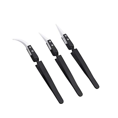 3 PCS Precision Reverse Ceramic Tweezers Kit, Pointed Electronic Tweezers, Soldering Tweezers with Ceramic Tips