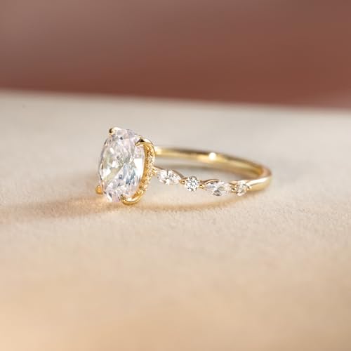 Oval Engagement Ring 14K Gold Plated 925 Sterling Silver 3ct Oval Cut Cubic Zirconia CZ Promise Wedding Band for Her Size 5-94