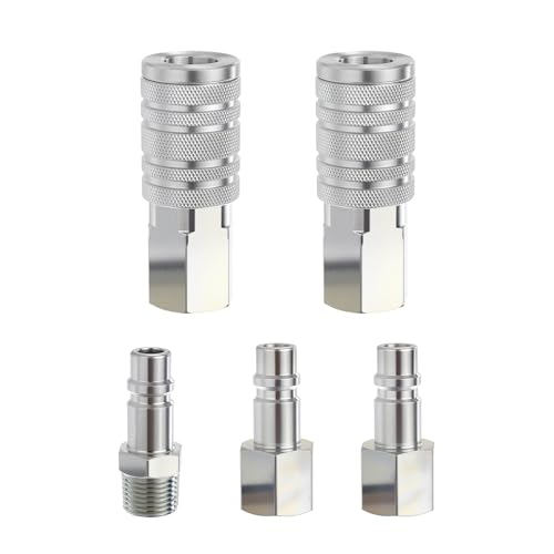 Milosline 1/2 Npt High Flow Air Hose Fitting Set 5PCS Industrial Air Connect Fitting Coupler 2PCS and I/M Plug 3PCS Hose Connectors Compressor Accessories Quick Connect