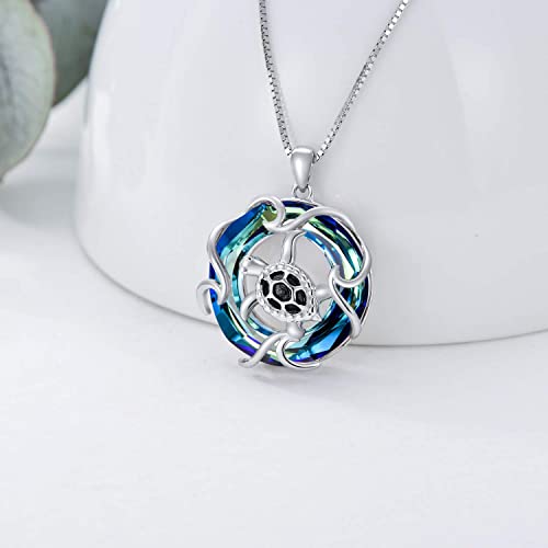 Toupop Sea Turtle Jewelry Pendant Necklace For Women Girls With Blue Crystal S925 Sterling Silver Sea Turtle Wave Ocean Hawaii Beach Necklace Birthday Gifts For Mom Sister #TOP1