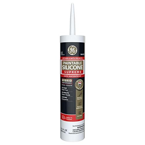 GE Supreme Paintable Silicone Caulk for Kitchen & Bathroom, White, 9.5 fl oz Cartridge, 1 Pack - 100% Waterproof Silicone Sealant, 7X Stronger Adhesion, Shrink & Crack Proof by GE - Used condition - US$12.28