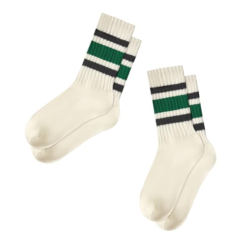 Zando Women's Striped Retro Vintage Calf Socks - Sporty & Casual Cotton Socks