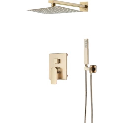 Robinet de douche encastré or brossé et système de douche mural complet