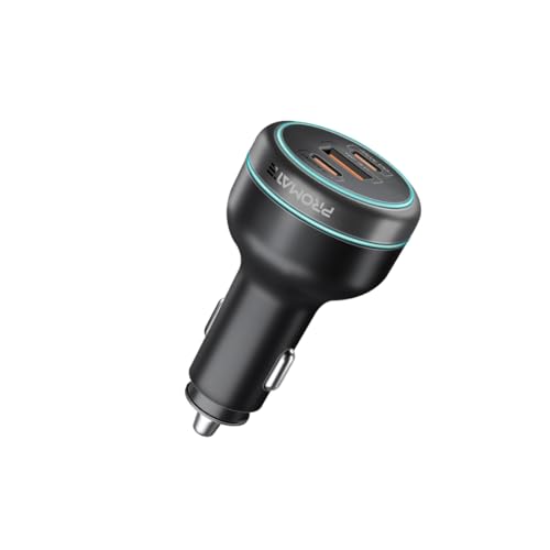 Promate Car Charger 230W Power Delivery, Rapid Charger with Dual USB-C Port 140W / 45W, and USB-A 3.0-45W, for Laptop, Smartphone, PowerDrive-230