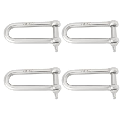 The Lord of the Tools Lot de 4 manilles longues en forme de D en acier inoxydable 316 de 10 mm avec bol à œil pour sports nautiques, jardin, aménagement paysager, activités de plein air et de camping