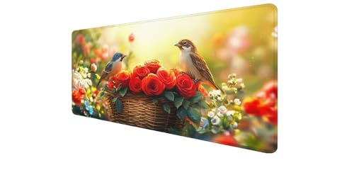 Tapis souris XXL oiseau décore votre bureau d'un motif fleur élégant pour le télétravail sur PC