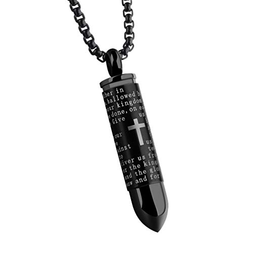 KUANDAR Gift of lover Necklace Men Bullet Necklace with Chain Can Be Open Ash Holder Stainless Steel with Gift Box for Men Gift Boutique packaging, Black