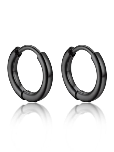 Bandmax リングピアス メンズ 黒 ステンレス 小さい フープピアス つけっぽなし 金アレ対応 両耳 18G シンプル アクセサリー (ブラック 内径16mm)