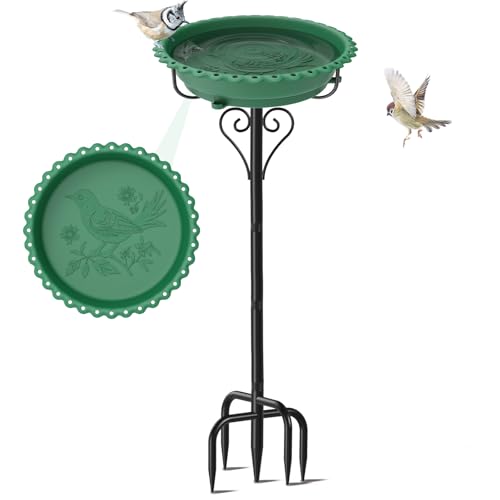 ODSNANIE 40In Bird Bath for Outside,Freestanding Birdbath & Birdfeeder with Metal Stake,Vintage Birdbaths Water Bowl with 5 Prongs Base for Outdoor Garden Yard Decor (Green)