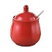 Ceramics Sugar Bowl Spice Jar with Lid and Spoon Seasoning Box Condiment Pots 12 Ounces, Red