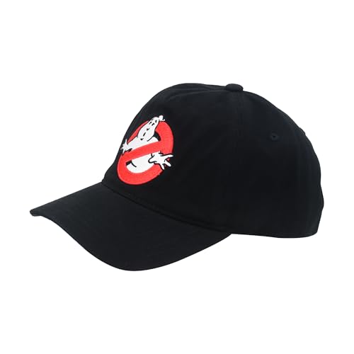 Image of Ghostbusters Baseball Cap, Ghost Logo Adjustable Snapback Hat with Curved Brim, Black, One Size