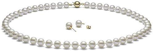 (Set) HinsonGayle AAA GEM White Round Freshwater Cultured Pearls &amp; Stud Earrings 14k GOLD 18 inch