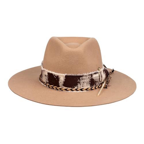 Image of RUEDIGER Vintage Wide Brim Fedora Hats 100% Wool Stiff Felt Hat Rancher Hat with Lightning Logo Handmade Distressed /Burned