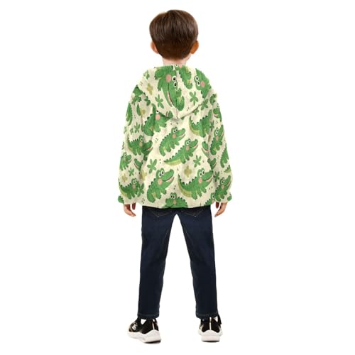 Crocodile Pattern with Green Background Toddler Fleece Jacket Girl Boys Hooded Fleece Jacket Coat4