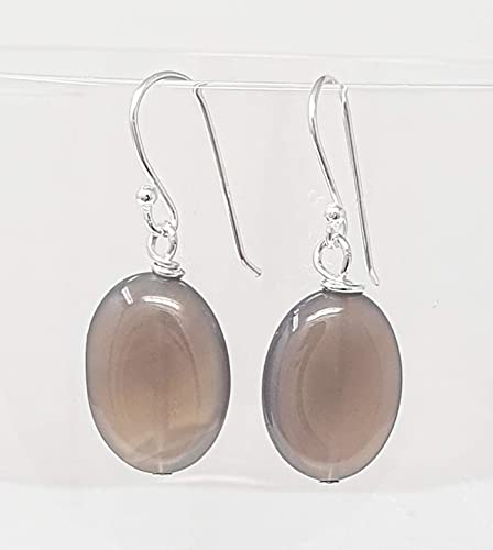 Vn Jewelry Stunning Handmade Natural Gemstone Earrings For Women Made With Sterling Silver | Women's Dangle Drop Beaded Earrings (Grey Agate) #TOP1