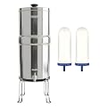 Armour Stainless Steel Gravity Water Filter System – Countertop Water Filter with 2 FTO Plus Ceramic Filters for Lead, Fluoride & Virus Removal - NSF Certified Water Filtration - Filter with Stand