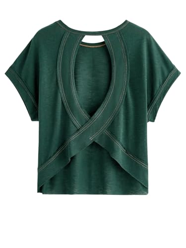 Image of SOLY HUX Women Open Back Tops Workout Backless Tee Casual Athletic Shirts Short Sleeve Oversized Gym T Shirt