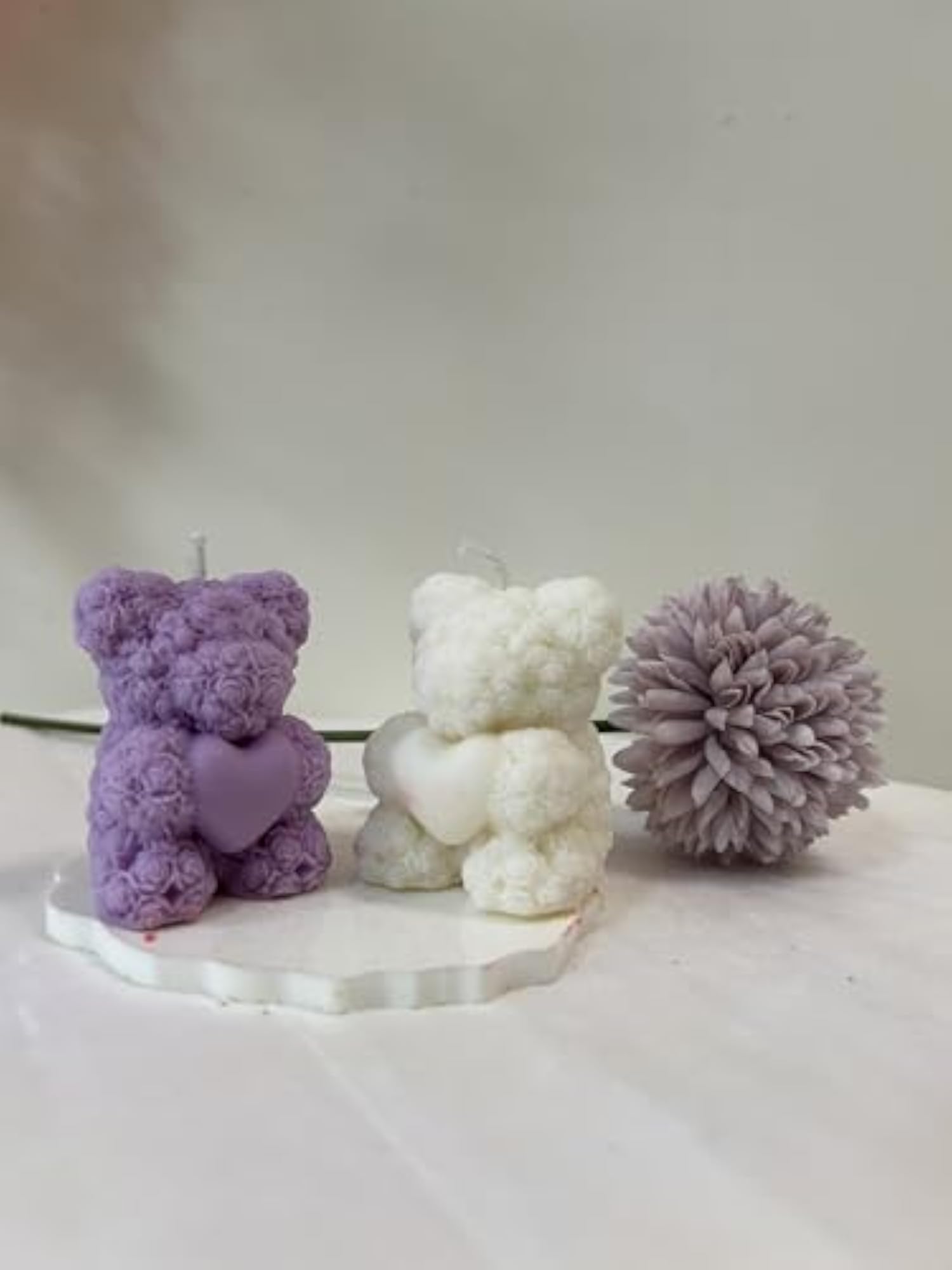 Decorative Rose Pattern Teddy Bear Candles, Set of 2