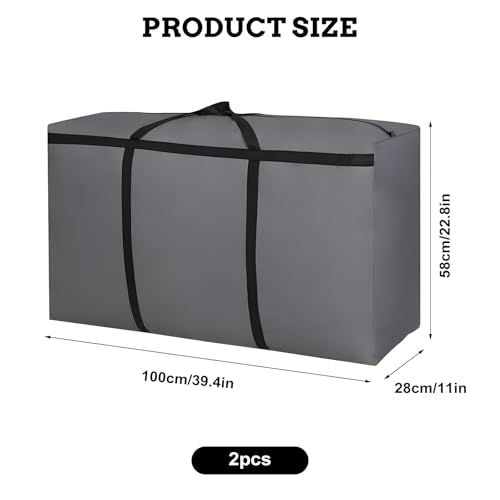 2 Stück 180L Extra Große Aufbewahrungstasche, 600D Oxford Heavy-Duty Umzugstaschen mit Reißverschlüssen Handgriff Reisetasche Faltbar Klamotten Aufbewahrung für Bettdecken, Kleidung, Bettwäsche - Grau
