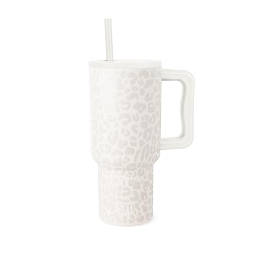 Image of Simple Modern 30 oz Trek Tumbler with Handle and Straw Lid | Cup Holder Friendly Insulated Stainless Steel Travel Mug | Cream Leopard