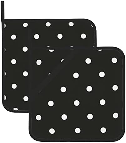 Black and White Polka Dot 2 Pack Pot Holders for Kitchen Heat Resistant Pot Holders Sets Oven Hot Pads Pot Holders for Cooking Baking (8 * 8 Inches)