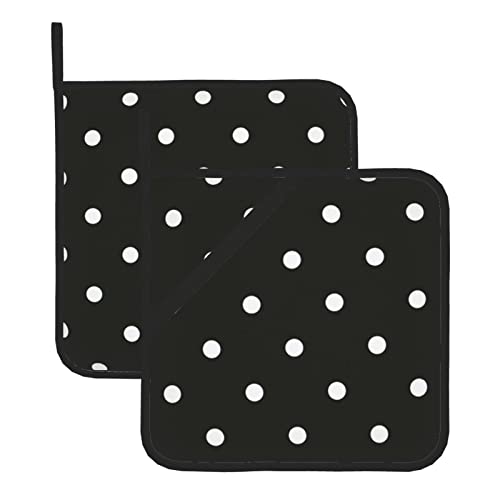 Black And White Polka Dot 2 Pack Pot Holders For Kitchen Heat Resistant Pot Holders Sets Oven Hot Pads Pot Holders For Cooking Baking (8 * 8 Inches) #TOP5