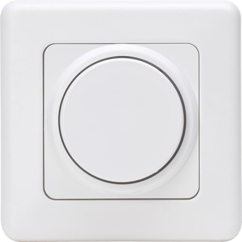 Kopp Dimmer mit Dreh-Ausschalter (Phasenanschnitt), Komplettgerät, artis-weiß, 803202012, breiter Rahmen, Nicht für LEDs geeignet