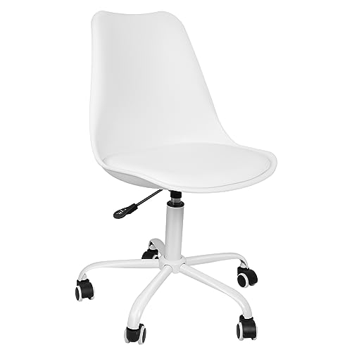 WODFARR Chaise de Bureau Pivotante à 360°, Blanche et Noire, Hauteur Réglable 83-95cm, Dossier et roulettes, Coussin Moelleux, Facile à Assembler (1, Blanc)
