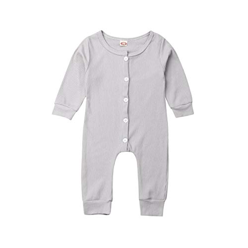 Calsunbaby Newborn Baby Girl Boys Button Down Long Sleeve Sleepwear Pjs Gown Romper Jumpsuit (0-3 Months, Grey)