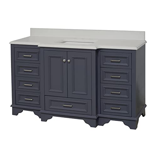 Kitchen Bath Collection Nantucket 60-Inch Single Bathroom Vanity (Quartz/Marine Gray): Includes Marine Gray Cabinet With Stunning Quartz Countertop And White Ceramic Sink #TOP3