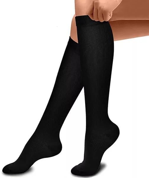 Image of Compression Socks Men Women 20-30 mmHg Knee High Medical Athletic Compression Stockings For Running, Nurses, Pregnancy, Basketball, Football, Black