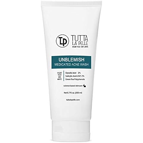 Exfoliating Face Wash Glycolic Acid 2% Salicylic Acid 2% - Medicated Unblemish Cleanser AHA BHA Acne Wash, with calming green tea, oil free, Helps for Acne, Oiliness, Blackheads, Cystic Acne 6.7 Fl Oz Cover