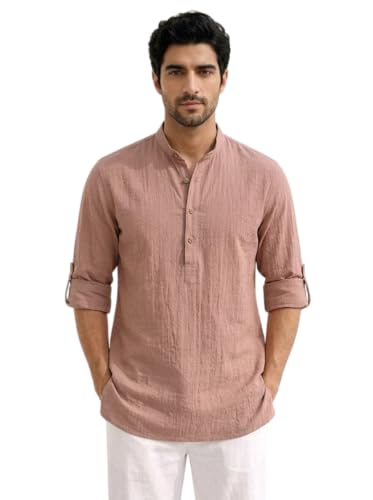 Image of Men's Crinkle Cotton Short Kurta | Textured Fabric | Regular Fit | Casual Ethnic Wear for Men