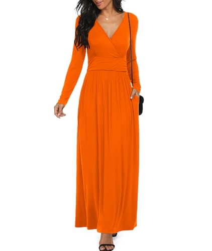 Image of LILBETTER Women Long Sleeve Deep V Neck Loose Plain Long Maxi Casual Dress