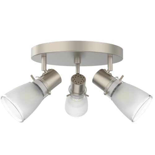 Image of 10 inch Track Lighting Kit, Brushed Nickel Finish Flush Mount Ceiling Light Fixture with Frosted Glass Shades, E26 Base Adjustable Heads Provide Directional Light (3-Light)