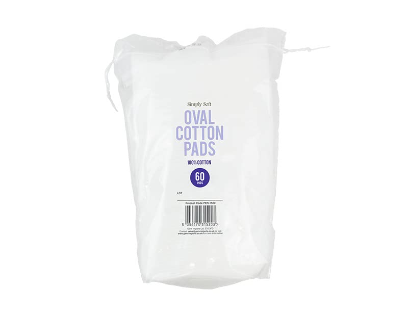 Oval Cotton Pads | White | Pack of 60 | 15cm x 10cm x 6.5cm