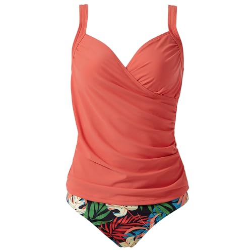MOOSLOVER Women Twist V Neck Tankini Swimsuits High Wasited Two Piece Bathing Suits Swimwear(M,Coral Pink Leaf) - Image 3