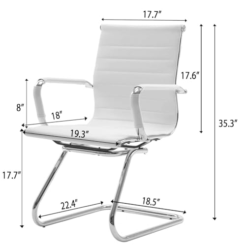 Image of Conference Room Chairs Set of 4, Waiting Room Chairs with Arms, Faux Leather Reception Chairs No Wheels, Office Guest Chairs with Mid Back Support and Chrome Sled Base, WhiteWhite