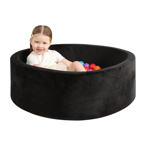 TRENDBOX Foam Ball Pit for Toddlers, 35x11 inch Soft Baby Ball Pit with Washable Velvet Cover (Balls not Included)-Black