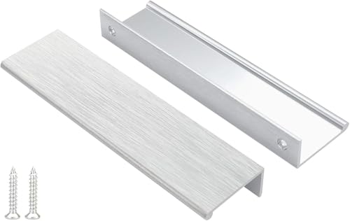 Image of Peaha 10 Pack Kitchen Cabinet Handles 5-1 /16 inch Brushed Nickel Cabinet Pulls | Edge Finger Pulls for Cabinets Silver Drawer Pulls Modern Hidden Aluminum Alloy Dresser Drawer Handles Closet Bedroom