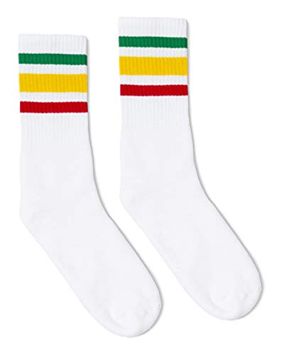 USA-Made Striped Crew Socks S/M White/Rasta